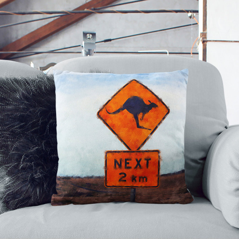 Kangaroo Sign Painting Scatter Cushion with Filling, 40cm H x 40cm W x 15cm D