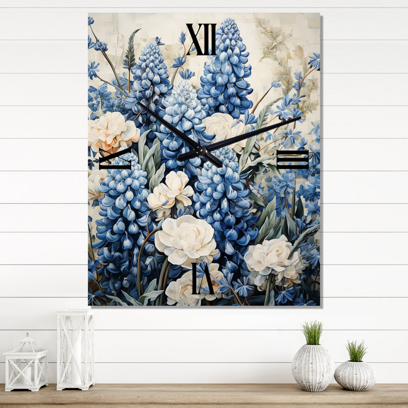 Horloge murale moderne avec bonnets élégants bleu et beige Meadow II, Médium