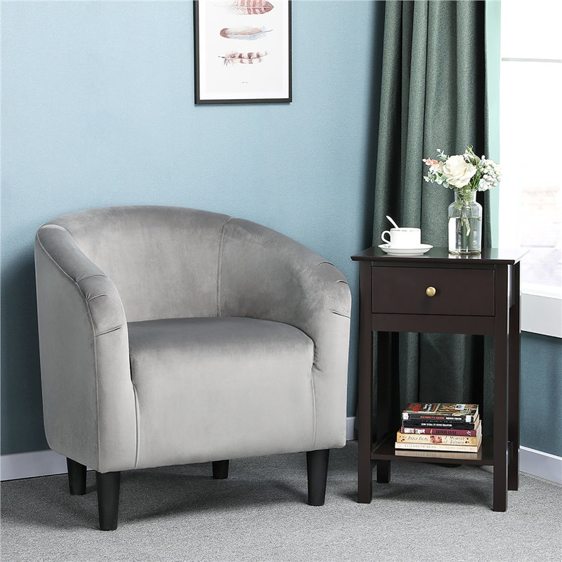 Fauteuil demi-tonneau en velours 70,612 cm de largeur Robeon, Velours gris velours