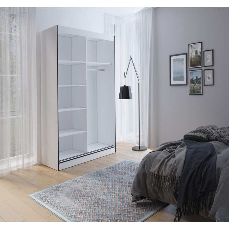 Janaka 2 Door Manufactured Wood Wardrobe, White/Black, 216cm H x 120cm W x 65cm D