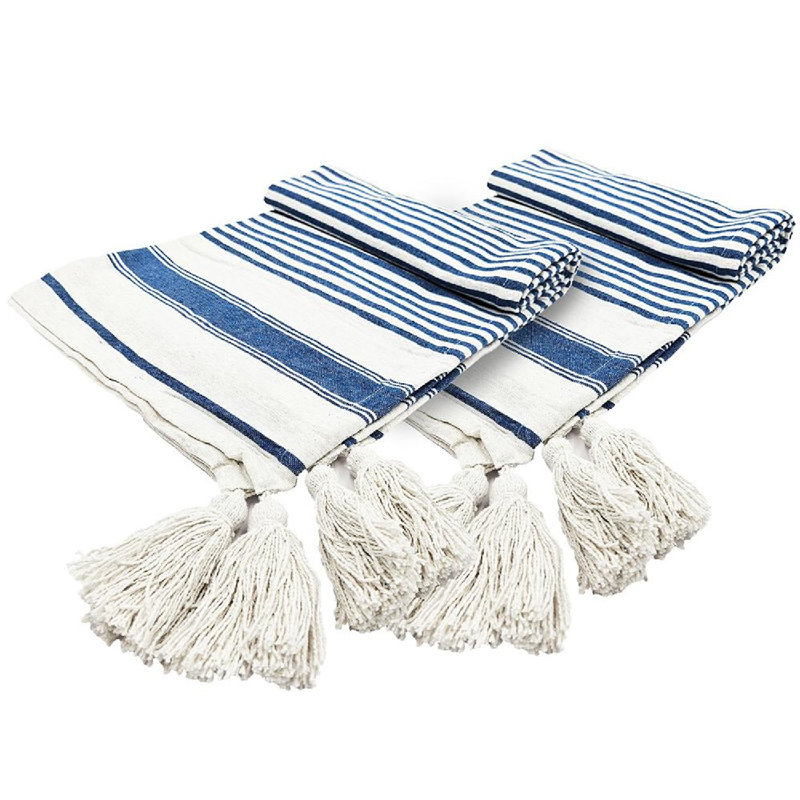 Brighton Blue Striped Recycled Cotton Throw Blanket Set
