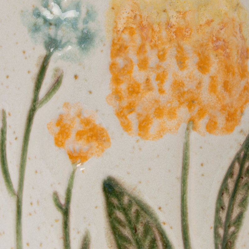 Hand-Painted Stoneware Pitcher With Flowers