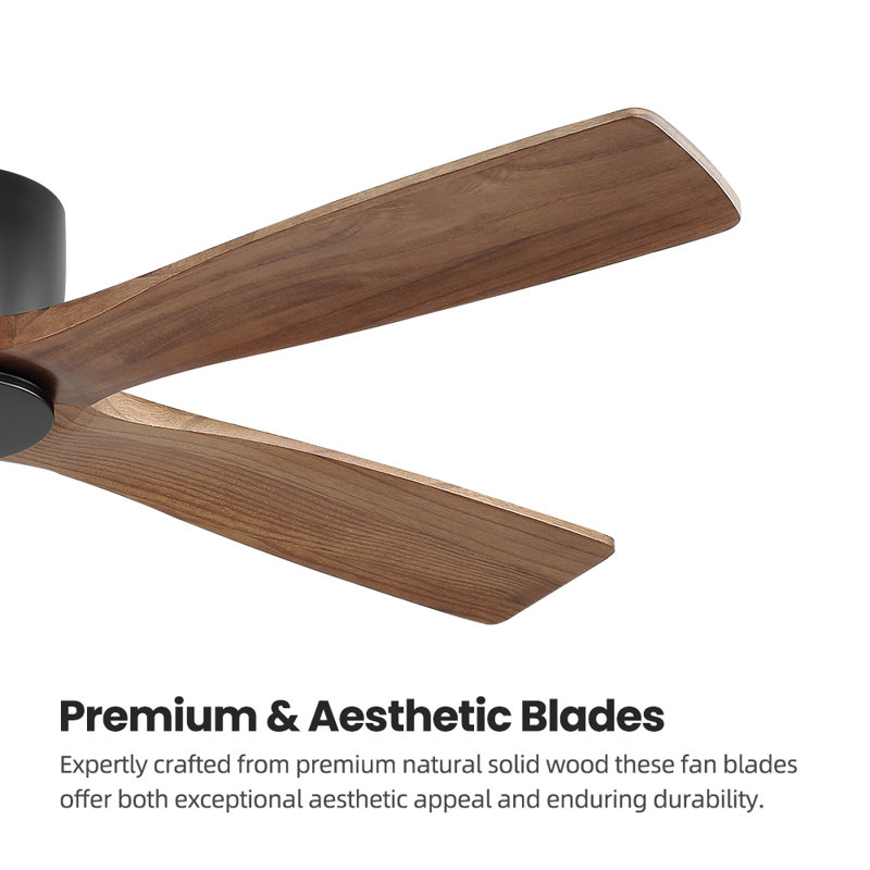 Milan 54inch 6 Solid Wood Blades Dc Motor Indoor Flush Mount Ceiling Fan With Remote, Black and Walnut, Black, 54", Brown