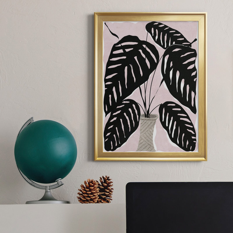 Plante en pot I - peinture sur toile encadrée, Or, H 22,5 po x l 30,5 po x P 1,5 po