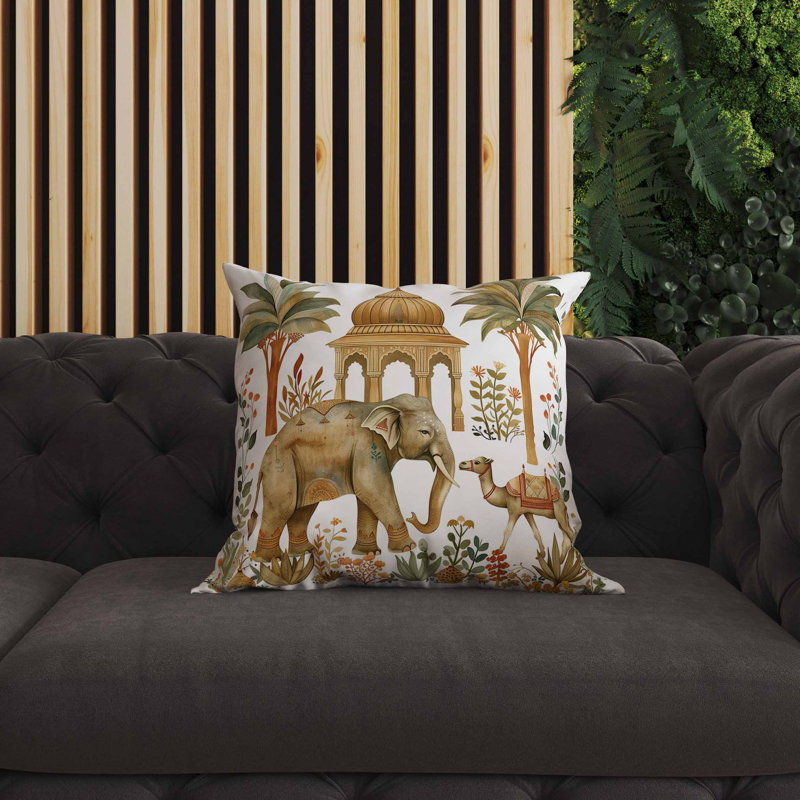 Coussin intérieur / extérieur Royal Rajasthan, Blanc/vert, Carré 16 po