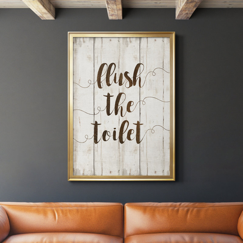 «Flush The toilettes», art textuel sur toile, Or, H 26,5 po x l 36,5 po x P 1,5 po