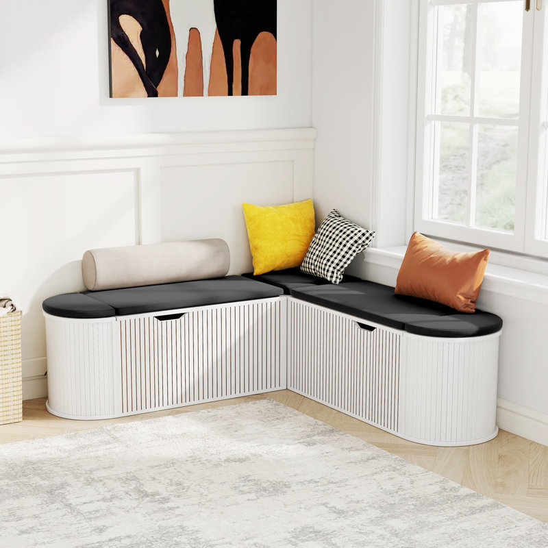 Banc de rangement en forme de L, banc de coin de coin moderne Mid-Century, banc de coin-repas avec rangement, banc de coin-repas