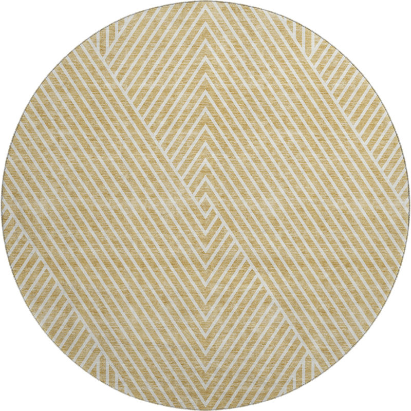 Premium Machine Washable Prisco Gold Rug, Round 8'