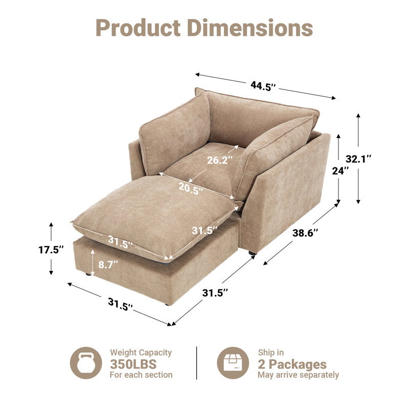 Fauteuil d'appoint avec repose-pieds 44,49 po Heffernan, Chenille kaki
