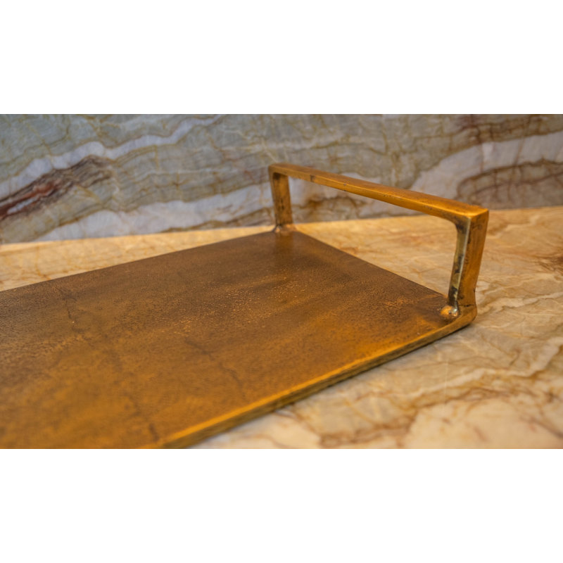 Plateau de service demi-lune rectangulaire en laiton fabriqué à la main, H 24 po x l 10 po x P 5 po