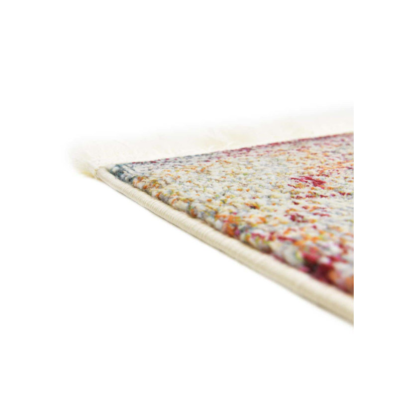 Folmar Abstract Ivory/Blue/Red Area Rug, Oval 4'3" x 6'1"
