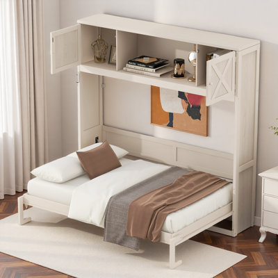 Lit escamotable avec 2 armoires de rangement et tablette ouverte Murphy