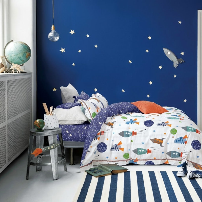 Johanas Rocket ship 100% Cotton Reversible Comforter Set, Twin/Twin XL Comforter +  1 Sham