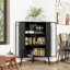 Armoire de rangement d'angle moderne à 3 niveaux avec portes en verre trempé, tablettes amovibles et structure en métal - Organisateur autoportant pour la salle de bain, la cuisine, la chambre à coucher, le salon ou les petits espaces