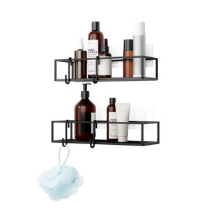 Suction Cup Shower Corner Caddies and Suction Cup Shower Hooks Set (Matte  Black)