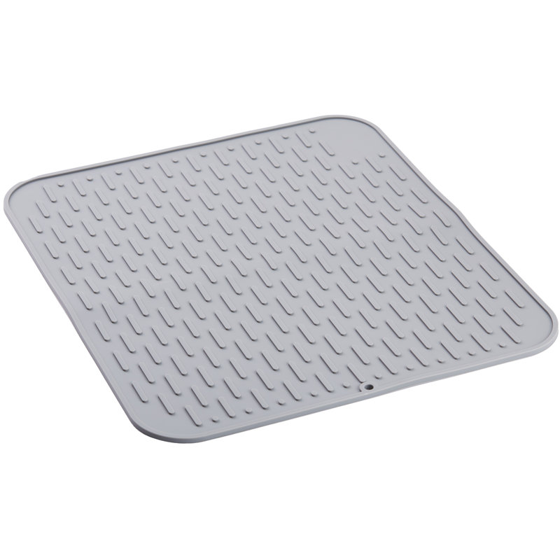 Gray Foldable Silicone Dish Drying Mat with Non-Slip Base