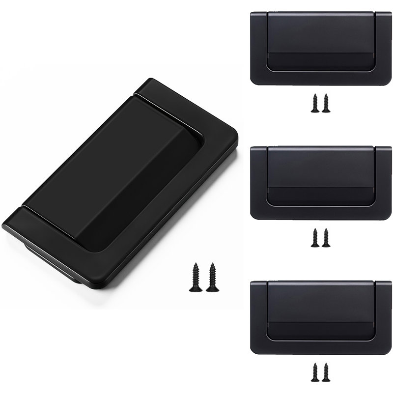 Drawer Handle 2.87" Concealed Zinc Alloy Flat Flush Ring Latch Pull Matte Black, 3.78", Matte Black