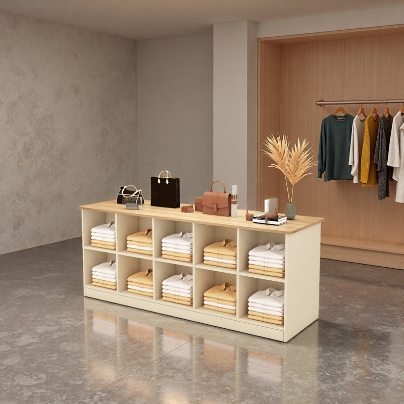 Présentoir simple à double face pour magasin de vêtements, Naturel / crème