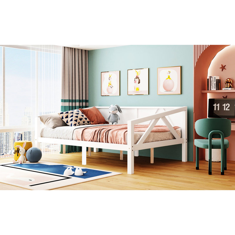 Lit de jour blanc avec rangement supplémentaire et utilisation multifonctionnelle, pieds en pin, design élégant, espace de support solide, ensemble de lattes de 79,5 po x 57,1 po et 34,7 po, ensemble de lattes inclus,