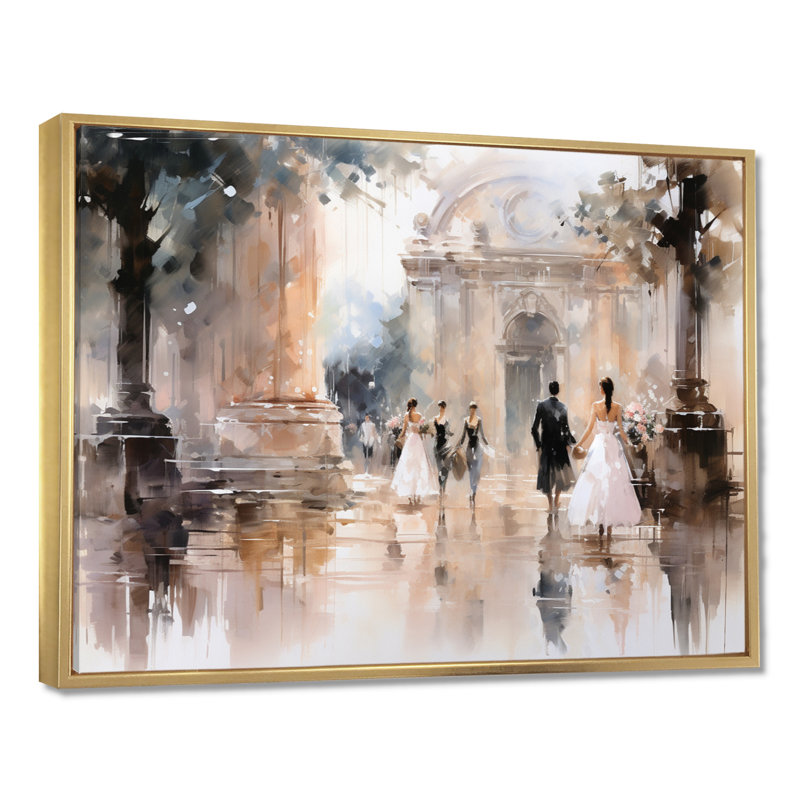 Impression sur toile Fashion Impressionist Elegance II, Cadre flottant doré, H 30 po x l 40 po x P 1,5 po