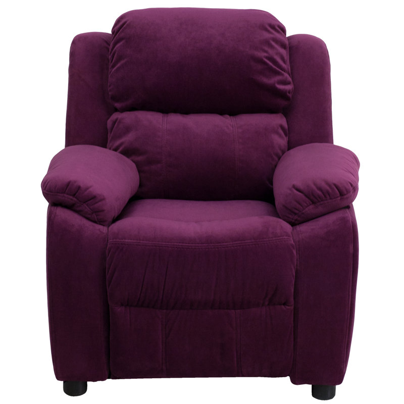 Deluxe Padded Contemporary Kids Recliner with Storage Arms, Microfiber - Purple