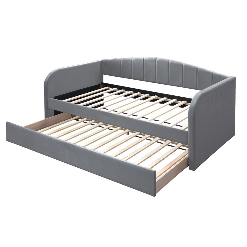 Lit de jour avec couchette Keo, velours capitonné, Gris