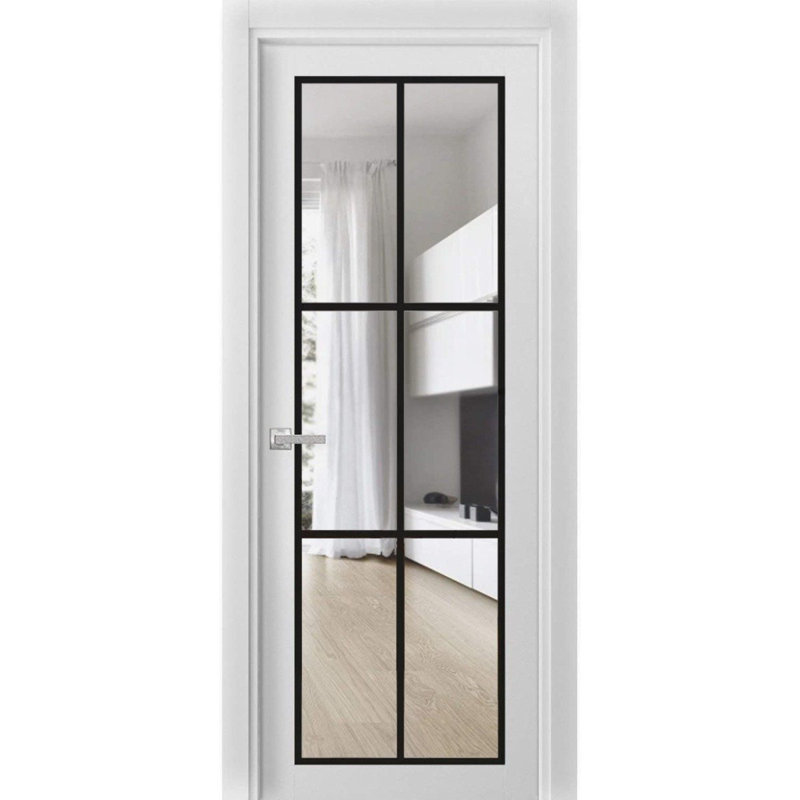 Porte française solide unie | Verre transparent Lucia 2366 | Poignée simple à panneau régulier | Salle de bain, Blanc