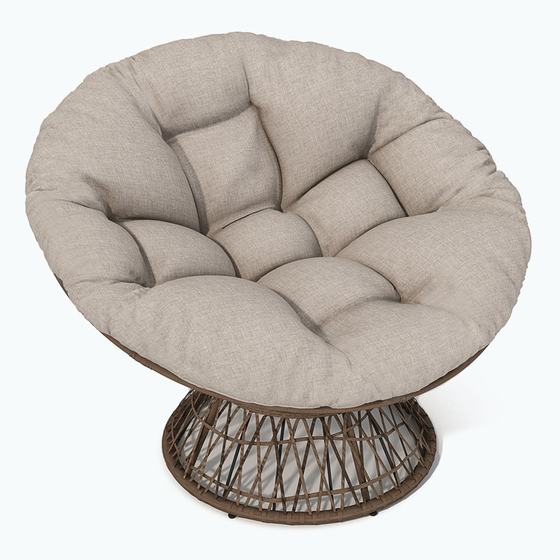 Chaise ergonomique en osier de 41,5 po avec pivot à 360 °, coussin épais, structure en fer, Duplicata de tissu beige 