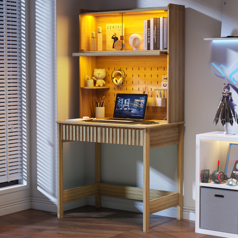 Computer Desk with Power Outlet, Oak
