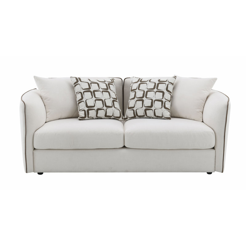 Causeuse beige en chenille avec 4 coussins