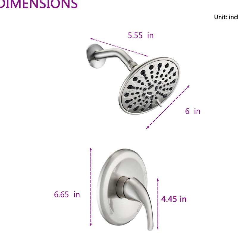 Single Handle Wall - Mounted 6 Spray Pattern Shower Faucet , With Included Valve And Adjustable Head, 360 Joint, Holes For Easy Maintenance, Brushed Nickel Plastic Finish Functions Head Pattern,