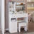 37" Middle Size Left Drawer Desktop Vanity Table + Cushioned Stool, Extra Large Right Sliding Mirror, Multi Layer High Capacity Storage, Practical Fashionable Dresser, Suitable For Large Space-1964451000