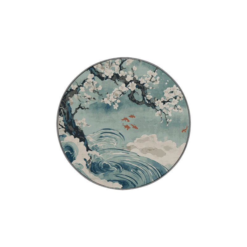 Machine Washable Gray Area Rug, Round 7'