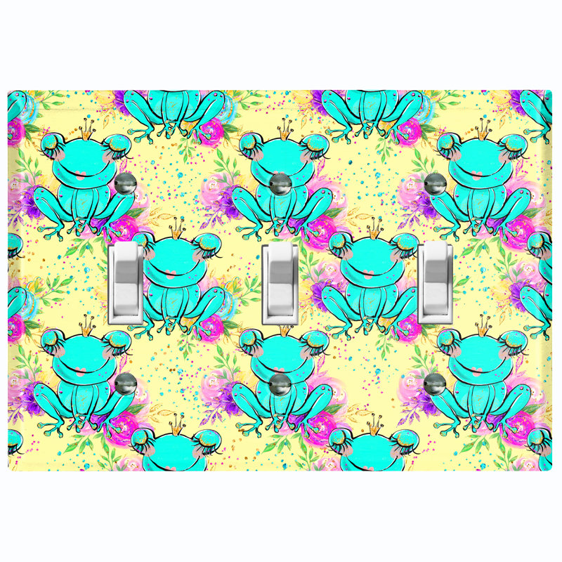 Princess Frog Green Crown Flower Yellow Animals 3 - Gang Toggle Light Switch Standard Wall Plate