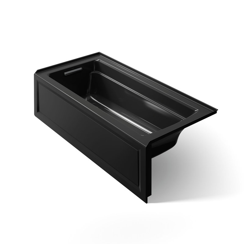 Archer 66" X 32" Alcove Bath with Bask Heated Surface, Integral Apron, Integral Flange, and Right-Hand Drain, Black, Left