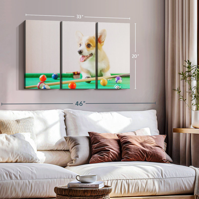 «Dog jouant au billard» sur toile, H 20 po x l 33 po x P 1,25 po