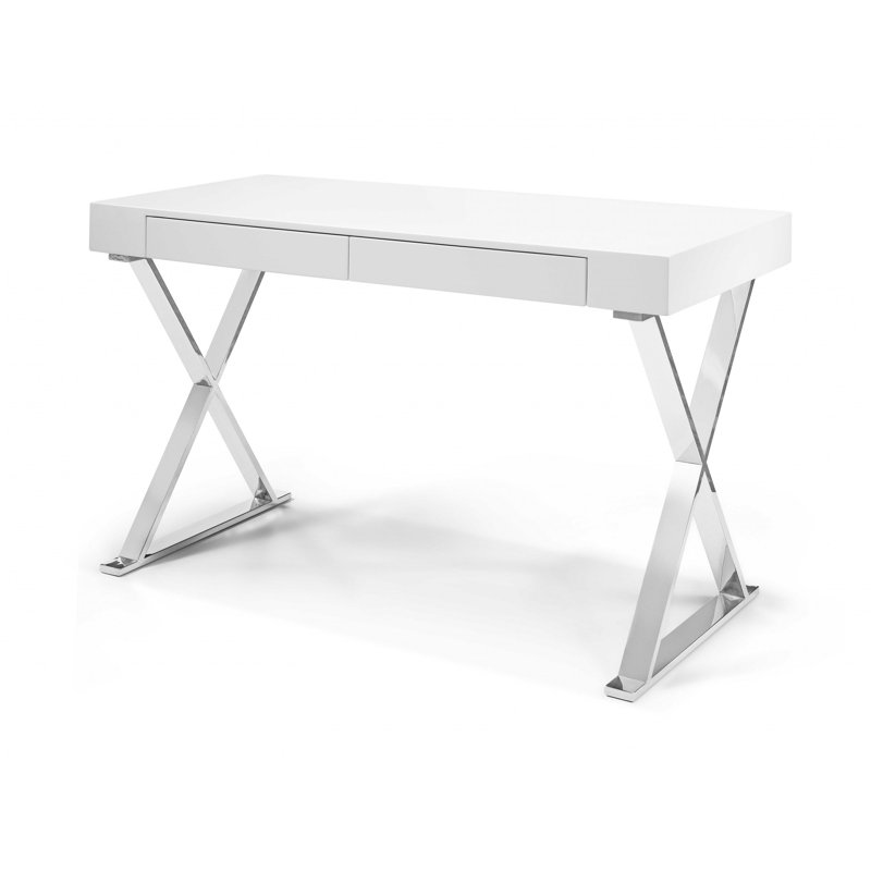 27" Gavril White and Silver Writing Desk, 29" H x 47" W x 22" D, White