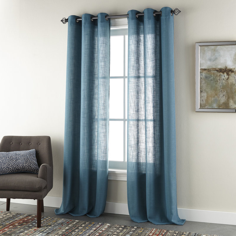 Morganna Semi Sheer Curtain Pair, Teal, 37" W x 84" L