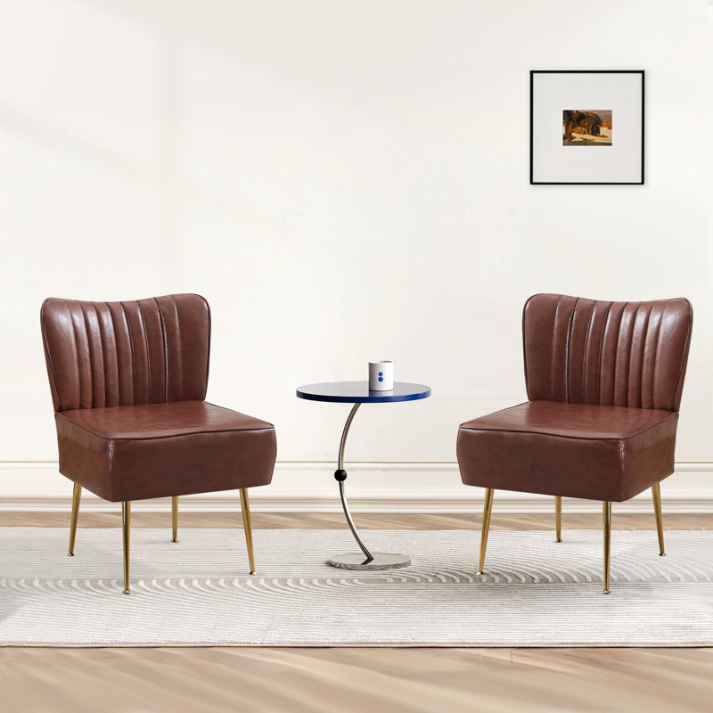 PU Leather Upholstered Accent Side Chair For Living room, Bedroom, Brown Faux Leather