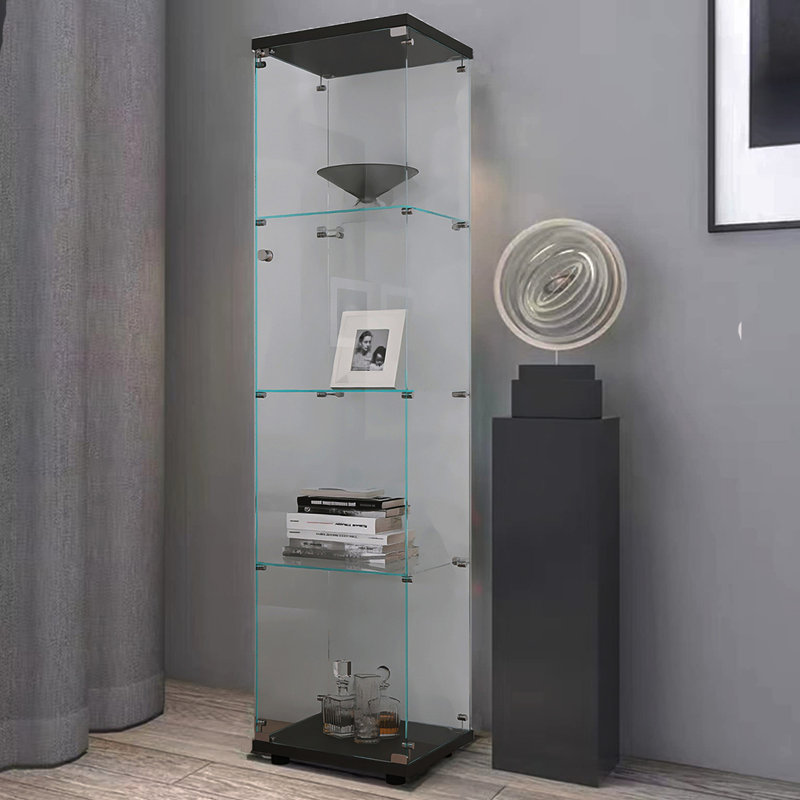 Armoire en verre noire à 4 tablettes avec porte