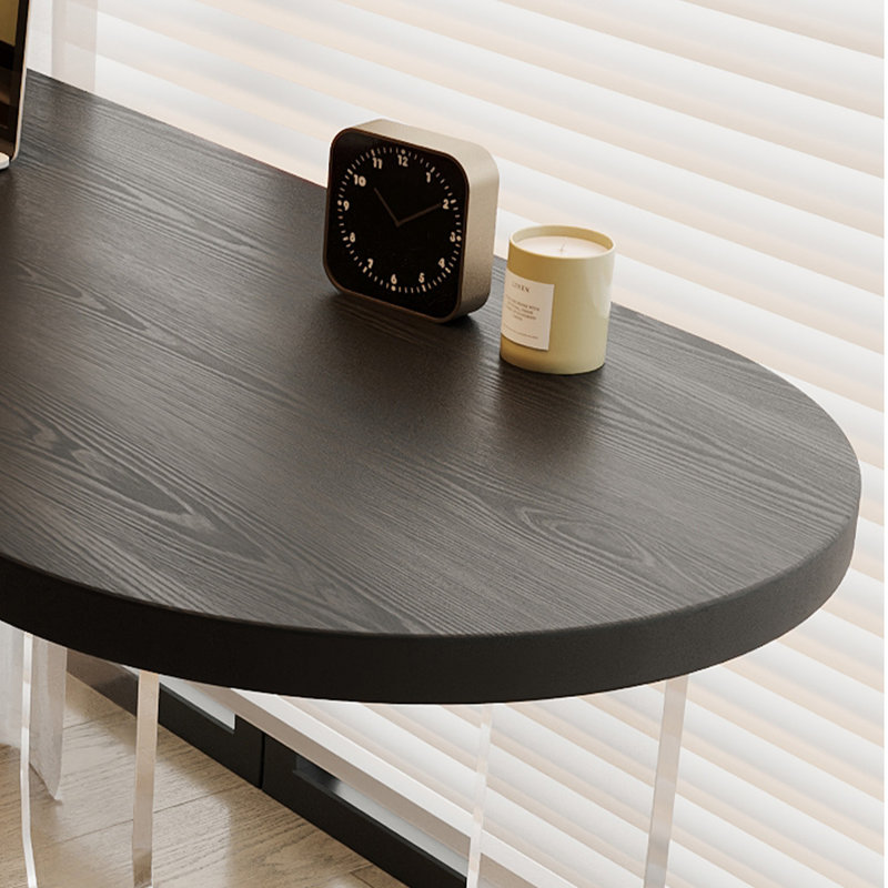 Black+Clear Semi-Circle Solid Wood+Acrylic desk, 29.53" H x 70.87" W x 23.62" D