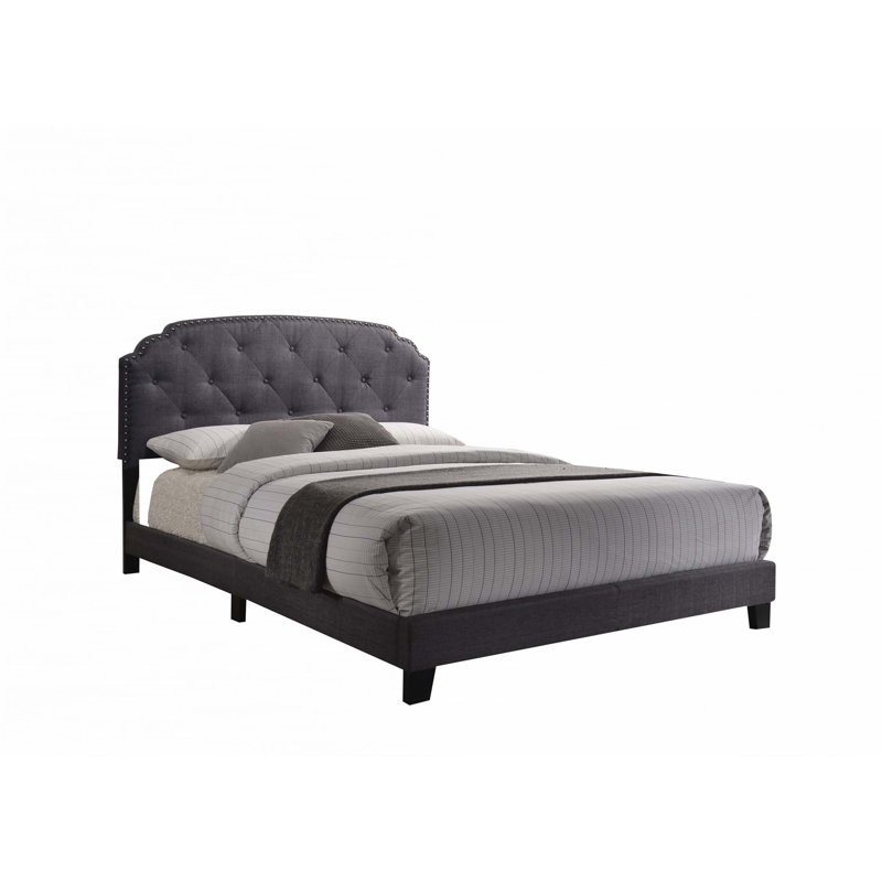Grand lit en tissu gris Tradilla