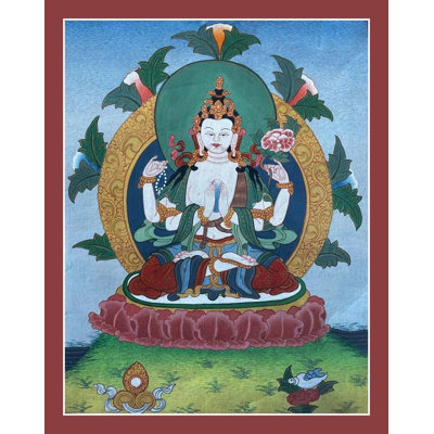 Chengrezig Thanka (Brocadeless Thangka) | 24 Carat Gold With Acrylic On Canvas