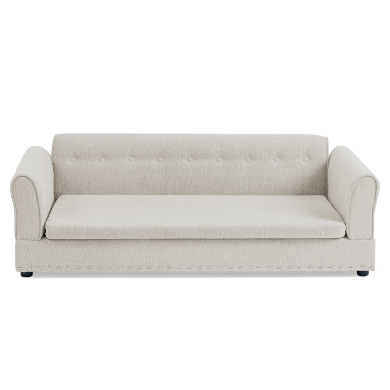 55" Elevated Dog Sofa, Nailhead-Decorated Big Pet Bed Couch for Medium and Large Dogs, 43" Seat Length, Beige