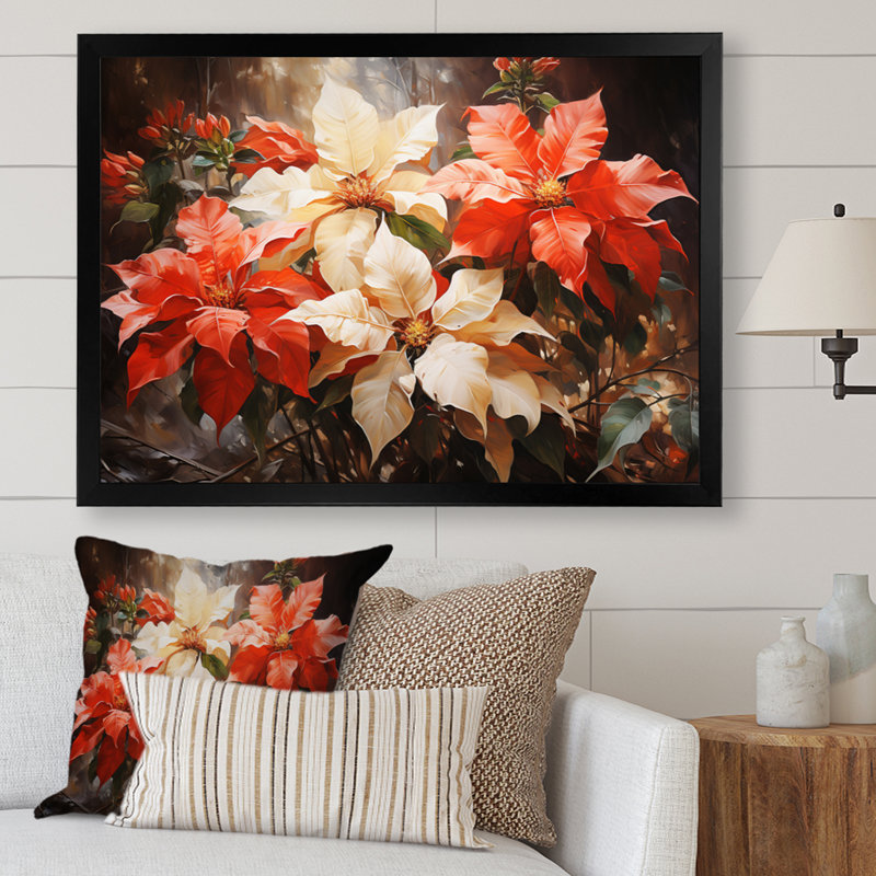 «Poinsettia Flower Impressionistic Glow», reproduction sur toile, Cadre photo noir, H 12 po x l 20 po x P 1 po