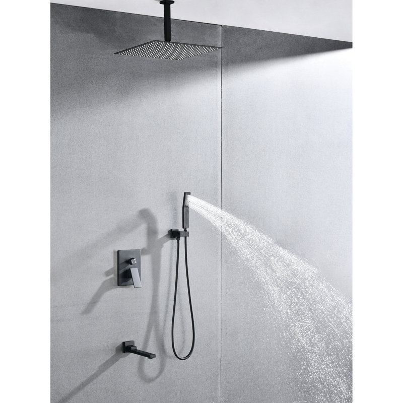 Ensemble de douche de plafond avec douchette et tête de 16 po - Nickel brossé, acier inoxydable, buse autonettoyante qui maintient le passage de l'eau sans entrave, expérience de pluie naturelle, conforme aux normes américaines