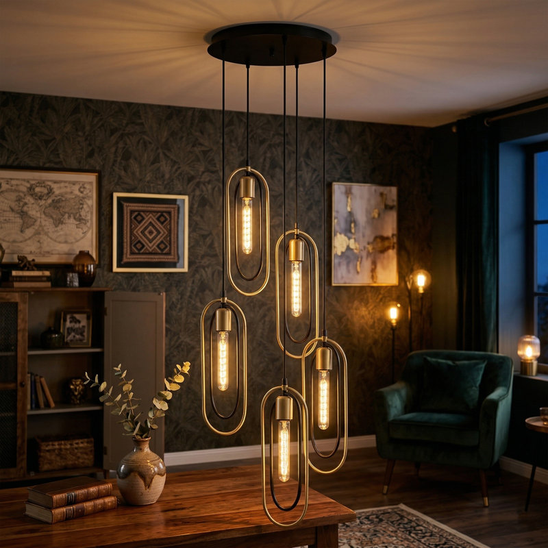 The Adeline Adjustable Height 5-Light Cluster Geometric Pendant