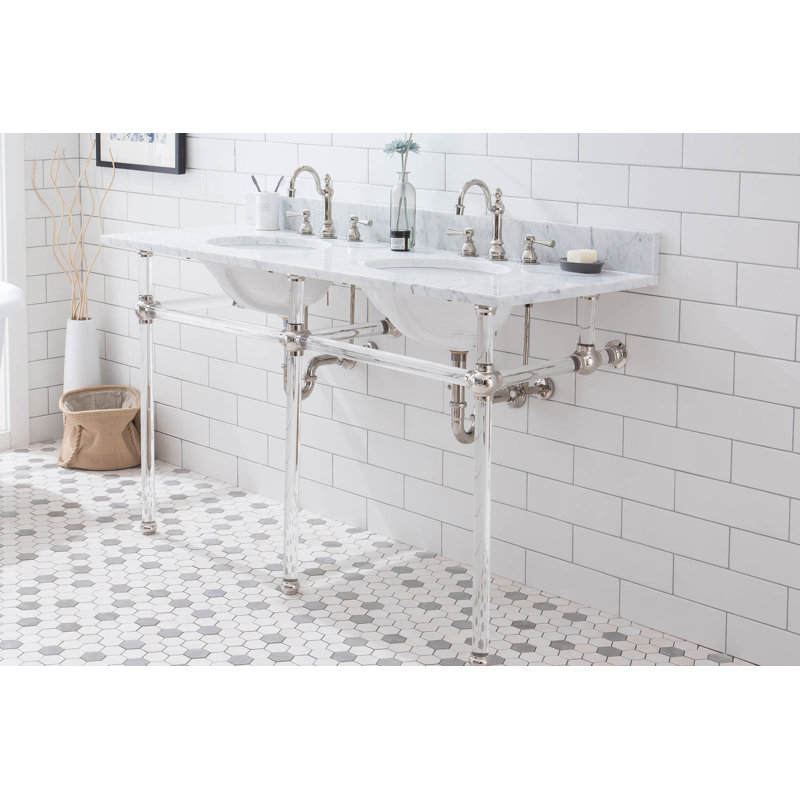 Empire Stone Oval Console Bathroom Sink with Faucet and Overflow, Polished Nickel