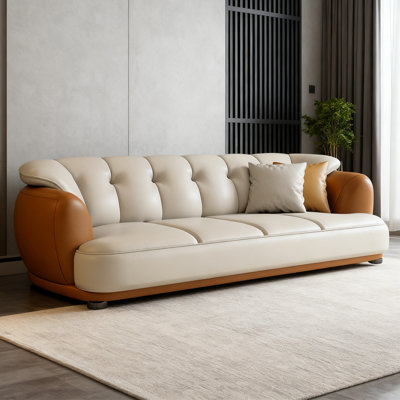 Khaki&Orange Genuine Leather Standard Sofa