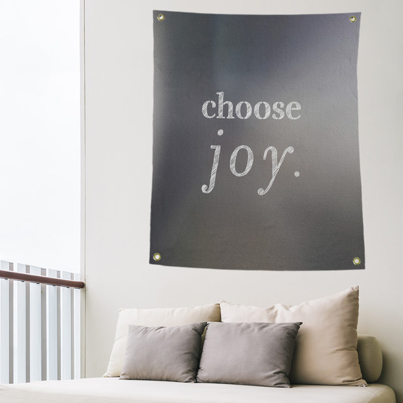 Tapisserie de polyester, choisir la joie citation, H 36 po x l 26 po, Gris